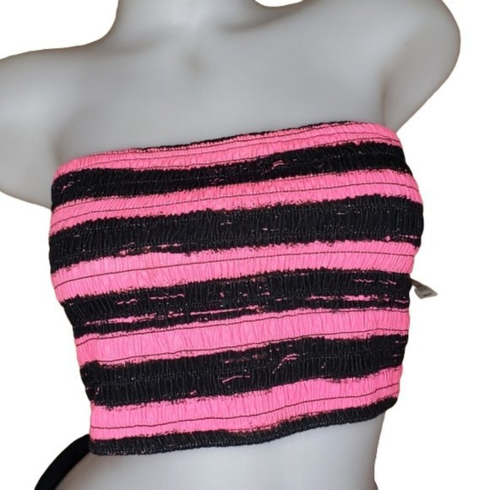 Y2K Hot Pink and Black Striped Tube Tip Juniors Size XL NEW